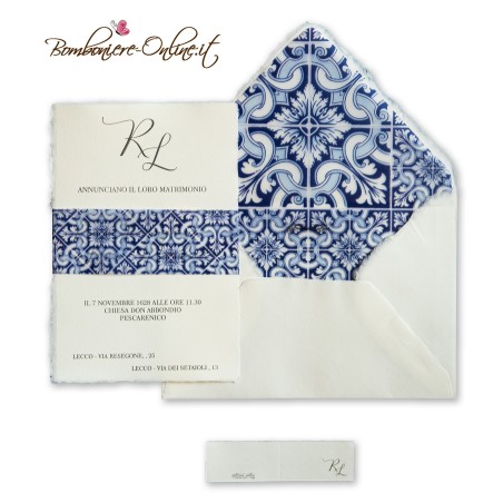 Partecipazione stile azulejos blu