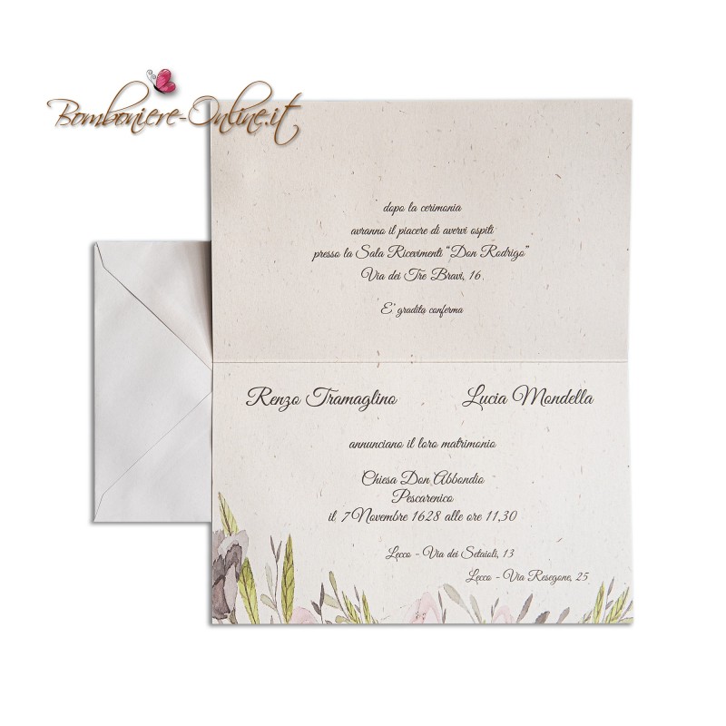 Partecipazione matrimonio economica con cornice floreale multicolore.