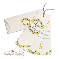 Partecipazione matrimonio tre biglietti verticali e iniziali. Decoro Limoni