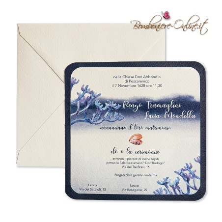 Partecipazione Nozze elegante ed economica quadrata in cornice blu