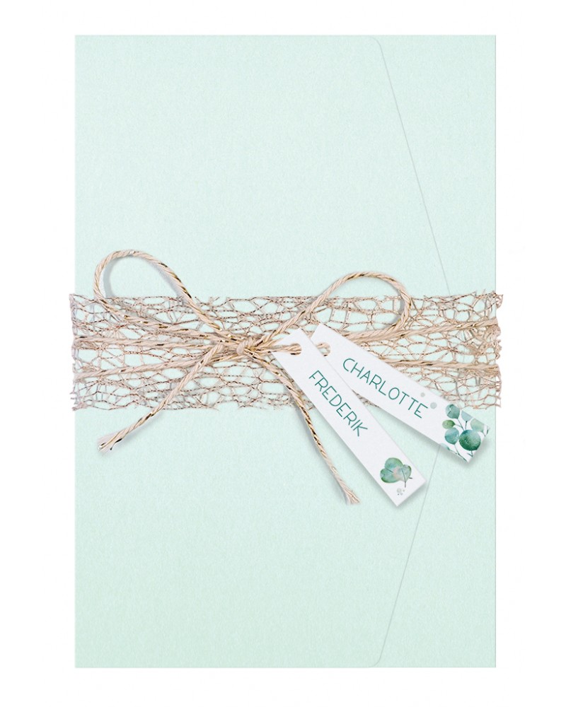 Partecipazione di nozze - Elegante cartella verde menta con etichette