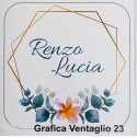 Ventaglio per invitati matrimonio con stampa poligonale e decorazione floreale