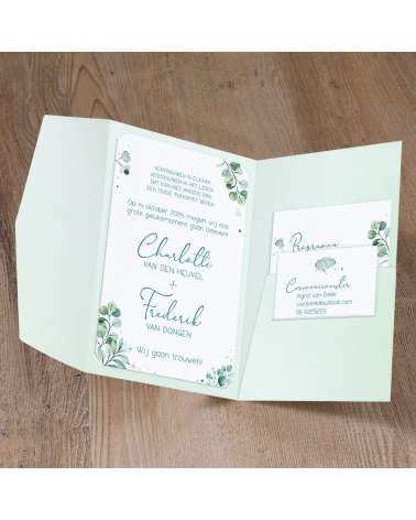 Partecipazione di nozze - Elegante cartella verde menta con etichette