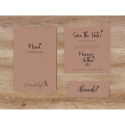 Partecipazione di nozze - Elegante carta di matrimonio Kraft con talloncino cuore