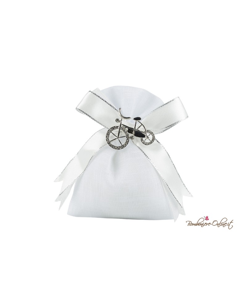 Sacchetto portaconfetti bianco con charme bicicletta