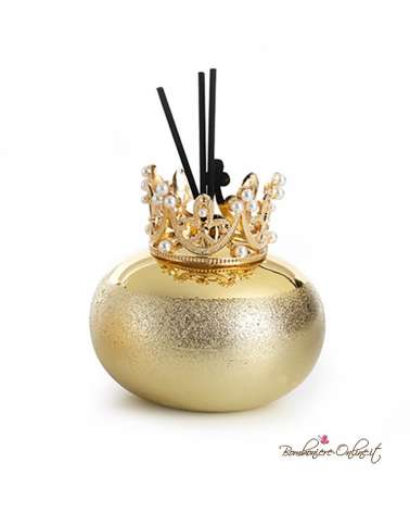 Bomboniera profumatore grande oro con corona e perle