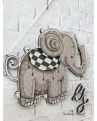Decorazione da muro o fiocco nascita con tenero elefantino personalizzabile con l'iniziale