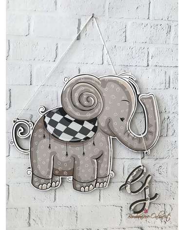 Decorazione da muro o fiocco nascita con tenero elefantino personalizzabile con l'iniziale