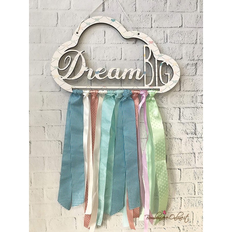 Nuvola in legno con nastri colorati acchiappasogni Dream Big