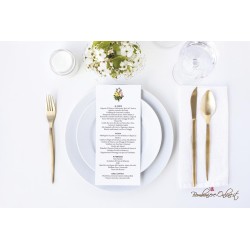 Menù "Bouquet peonie" in set con partecipazione, libro messa, segnaposto e ventaglio coordinati