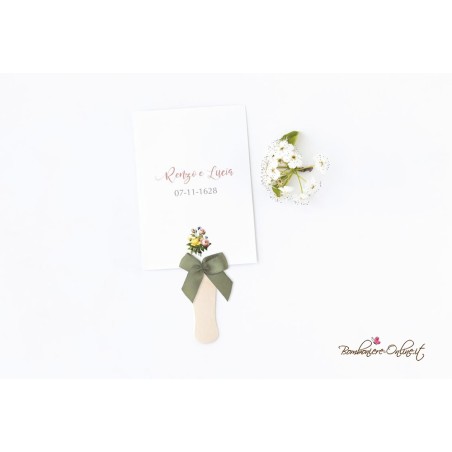 Ventaglio "Bouquet peonie" in set con partecipazione, libro messa, menù e segnaposto coordinati