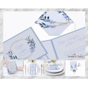 Partecipazione "Blu style" in set con libro messa, menù, segnaposto e ventaglio coordinati