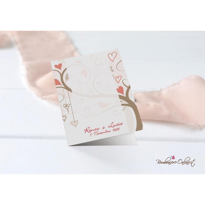 Libretto messa "Albero cuori colorati" in set con Partecipazione, menù, segnaposto e ventaglio coordinati