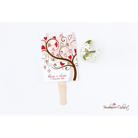 Ventaglio "Albero cuori colorati" in set con Partecipazine, libro messa, menù e ventaglio coordinati