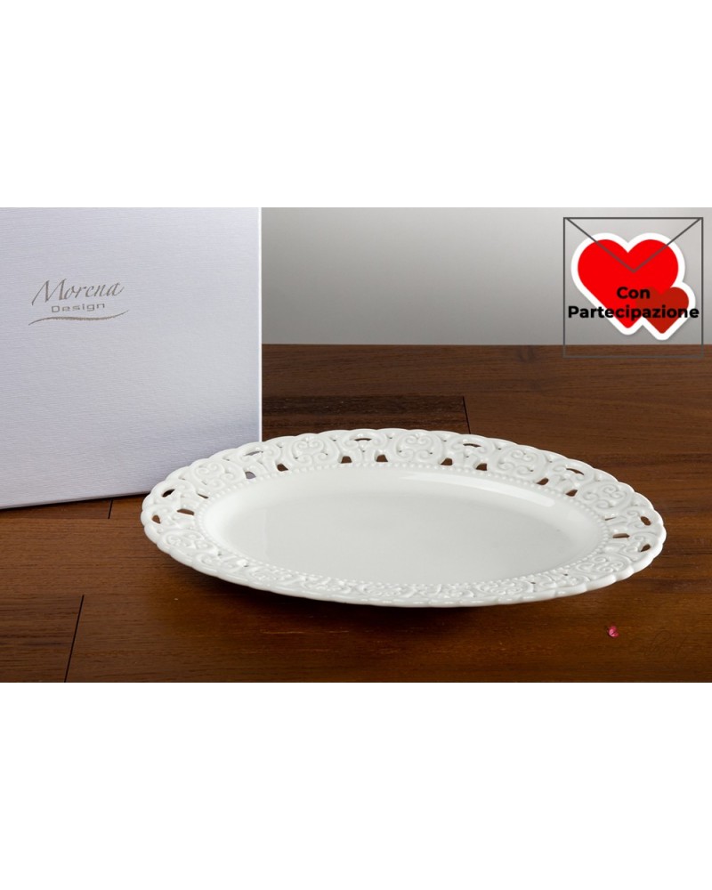 Bomboniere Matrimonio, Comunione e Cresima Morena: Centro ovale in ceramica con bordo traforato