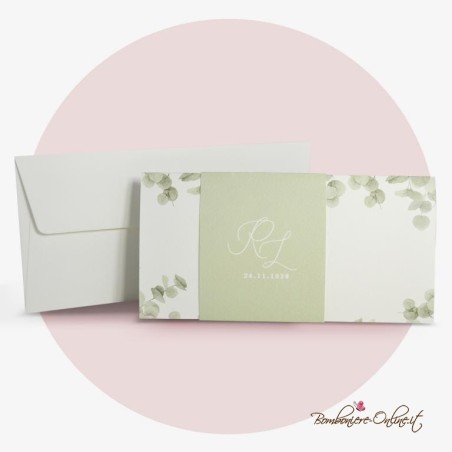 Partecipazione Matrimonio rettangolare con foglie acquerello