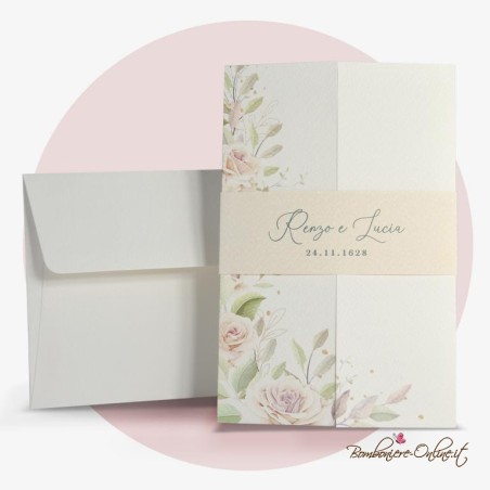 Partecipazione Matrimonio romantica con fiori acquerello