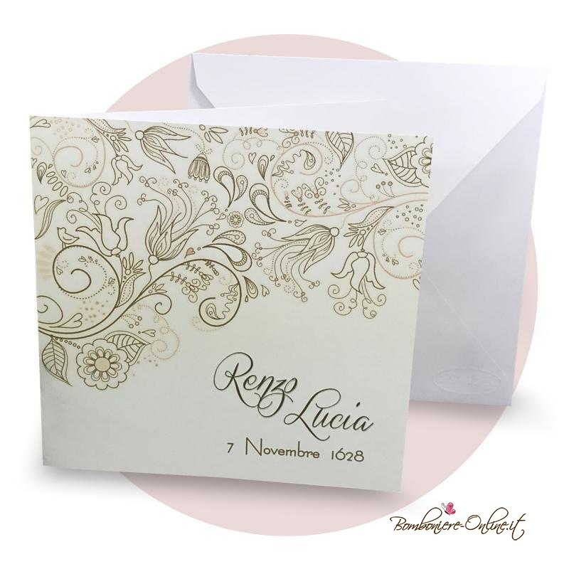Elegante partecipazione matrimonio formato quadrato con decoro Floreale Avorio