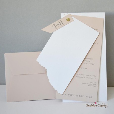 Partecipazione matrimonio 3 fogli e tag Iniziali