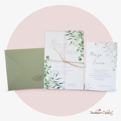 Partecipazione Matrimonio verde a tema Boho con carta traslucida