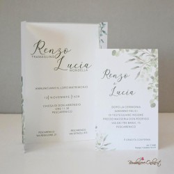 Partecipazione Matrimonio verde a tema Boho con carta traslucida