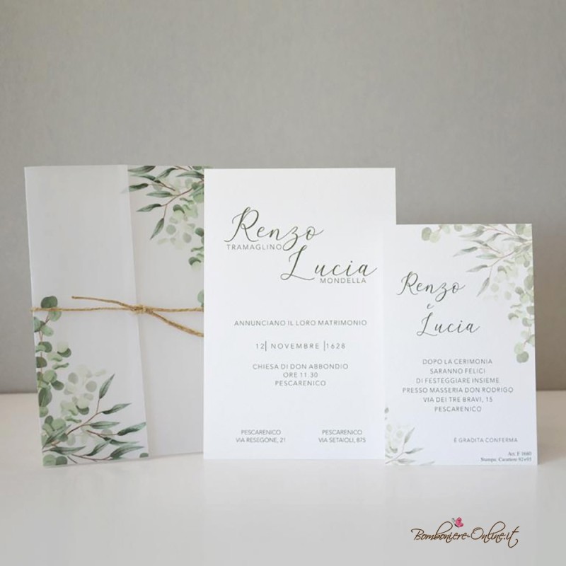 Partecipazione Matrimonio verde a tema Boho con carta traslucida