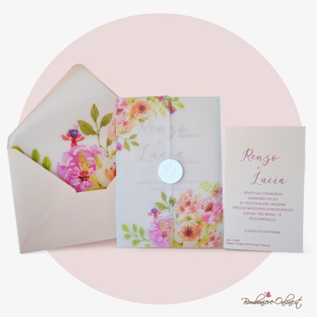Partecipazione Matrimonio rettangolare Peonie