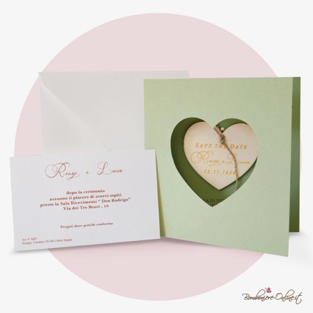 Partecipazione Matrimonio tag cuore in legno inciso