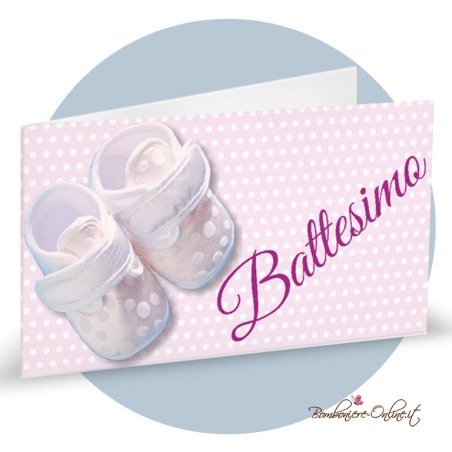 Bigliettino Bomboniera Battesimo scarpette rosa
