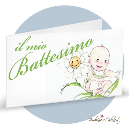 Bigliettino Bomboniera Battesimo Bimbo/a su fiore