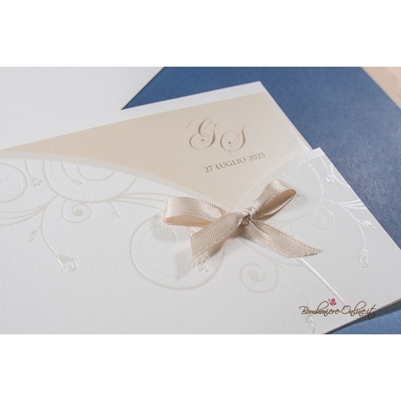 Partecipazione matrimonio fiocchetto in raso