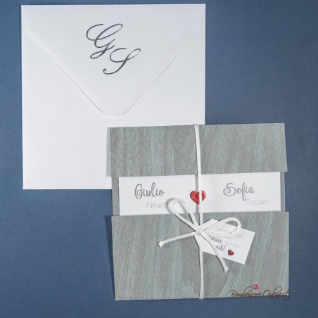 Partecipazione matrimonio grigia Cuore rosso