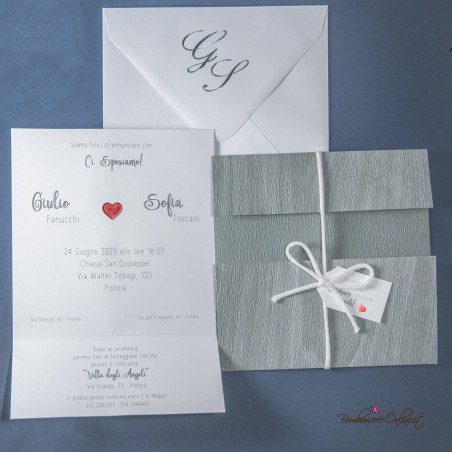 Partecipazione matrimonio grigia Cuore rosso