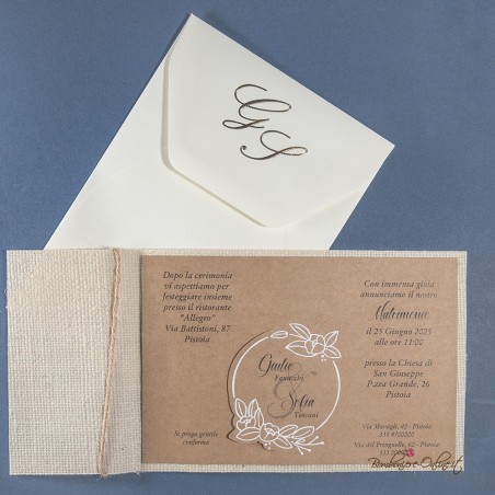 Partecipazione matrimonio Avana con tasca juta