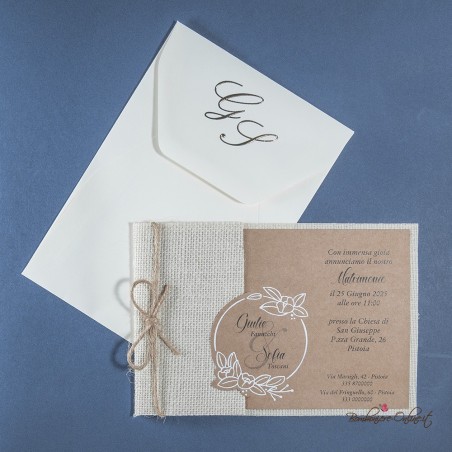 Partecipazione matrimonio Avana con tasca juta