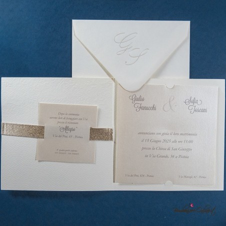 Partecipazione nozze Elegance fiocco oro