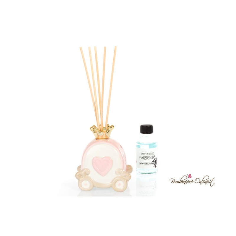 Bomboniera Profumatore carrozza rosa con corona