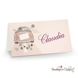 Partecipazione nozze economica con automobile con sposi "just married"