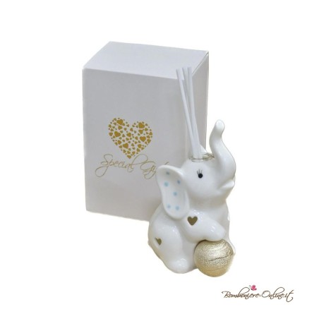 Bomboniera Elefante celeste profumatore con palla luce led