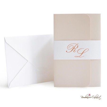 Partecipazione matrimonio color sabbia con fascia