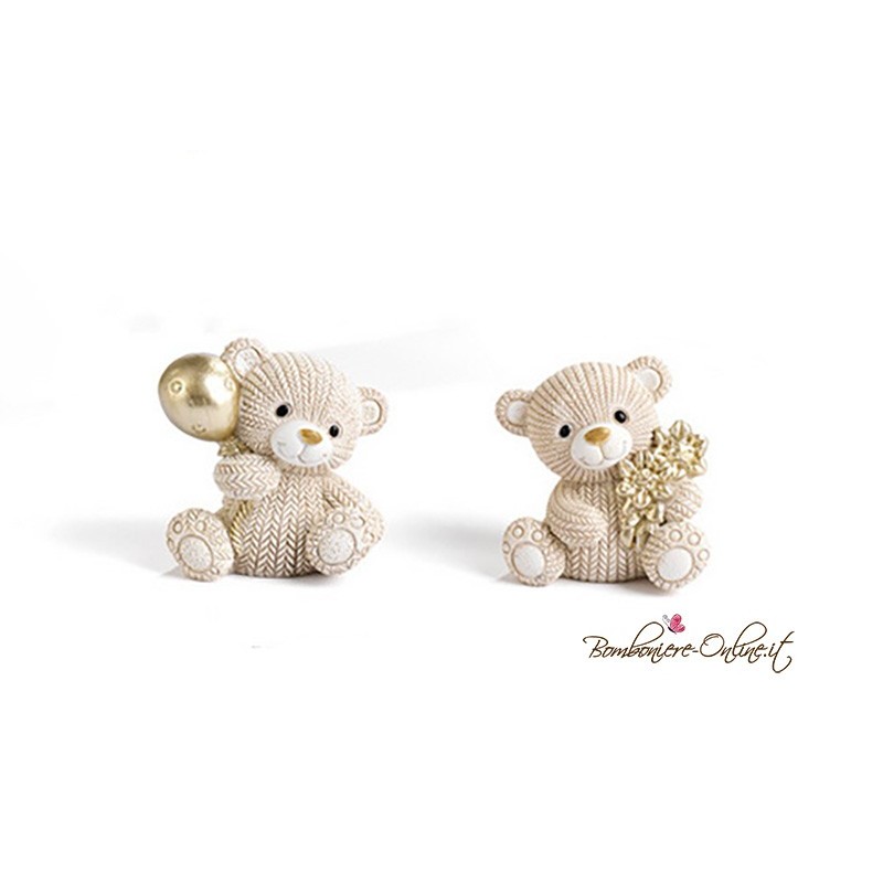Orsetto bomboniera per Battesimo "Golden Wool"