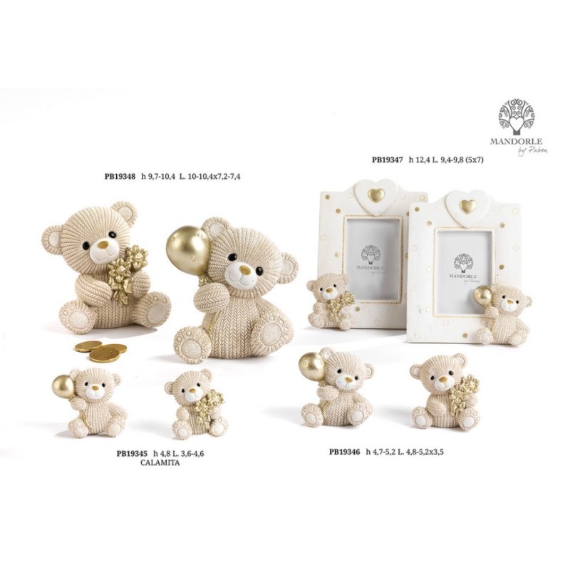 Orsetto bomboniera per Battesimo "Golden Wool"