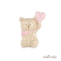 Bomboniera Battesimo Orsetto in porcellana cuore rosa