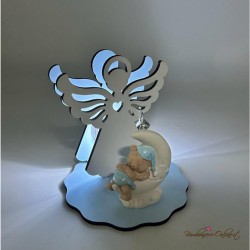 Bomboniera lampada azzurra battesimo angelo e orsetto con led