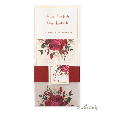 Partecipazione Nozze Peonie con fascia
