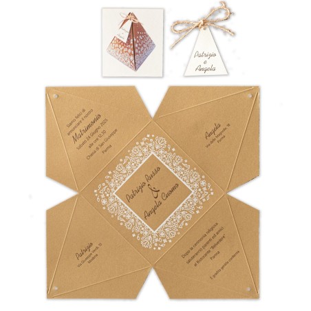 Partecipazione Matrimonio box piramide con cornice - 315371-C23