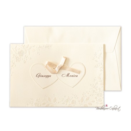 Partecipazione Nozze Elegante Doppio cuore c/invito incluso