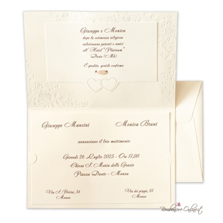 Partecipazione Nozze Elegante Doppio cuore c/invito incluso