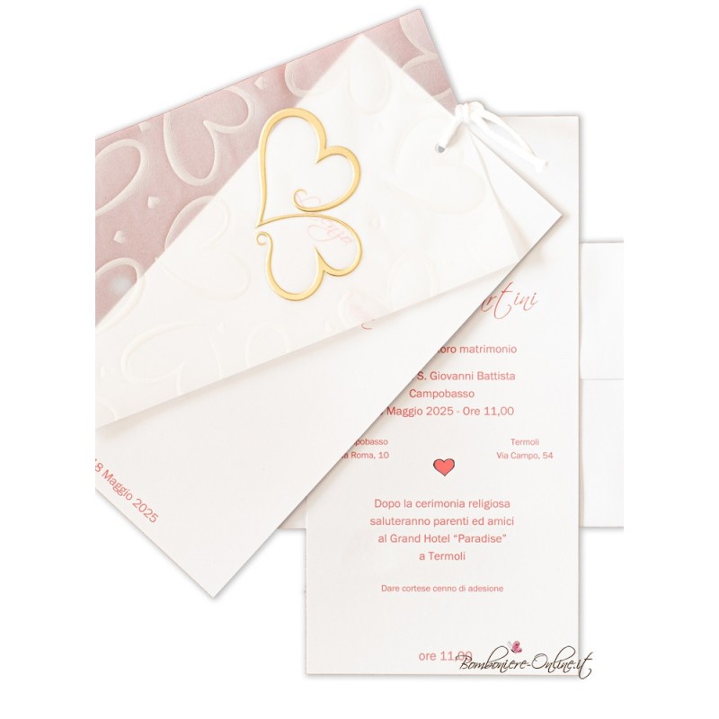 Partecipazione Matrimonio 3 Fogli Cuori
