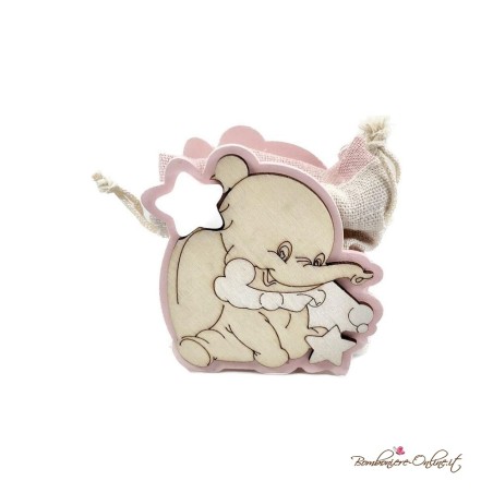 Scatolina in legno sacchetto portaconfetti elefantino rosa